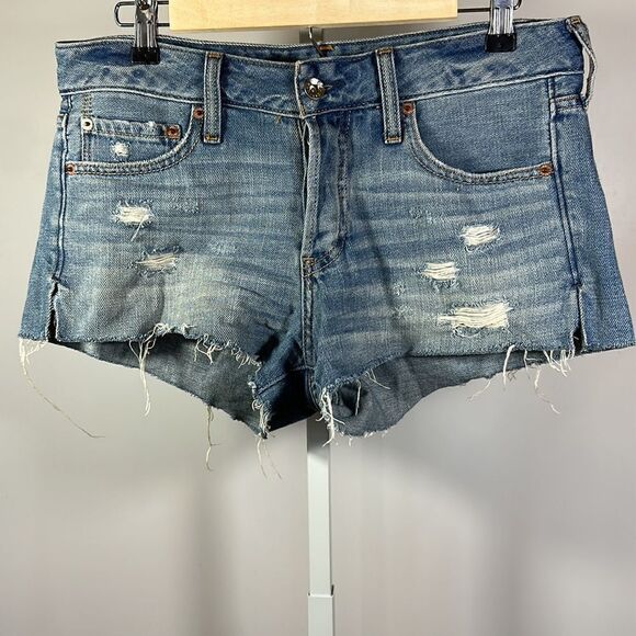 ABERCROMBIE & FITCH Women’s Button Fly Distressed Denim Jean Shorts Blue Size 27 - Picture 2 of 11